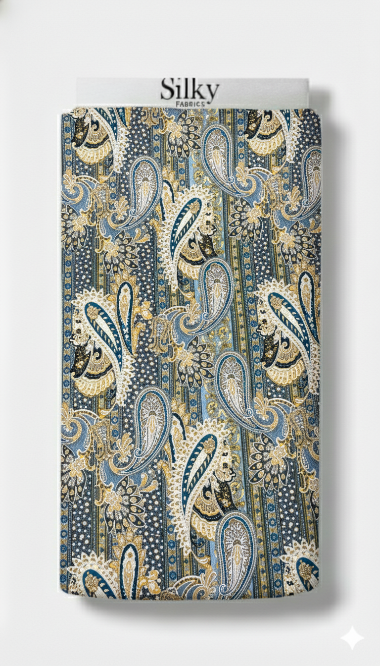 Regal Blue Paisley Cotton Fabric