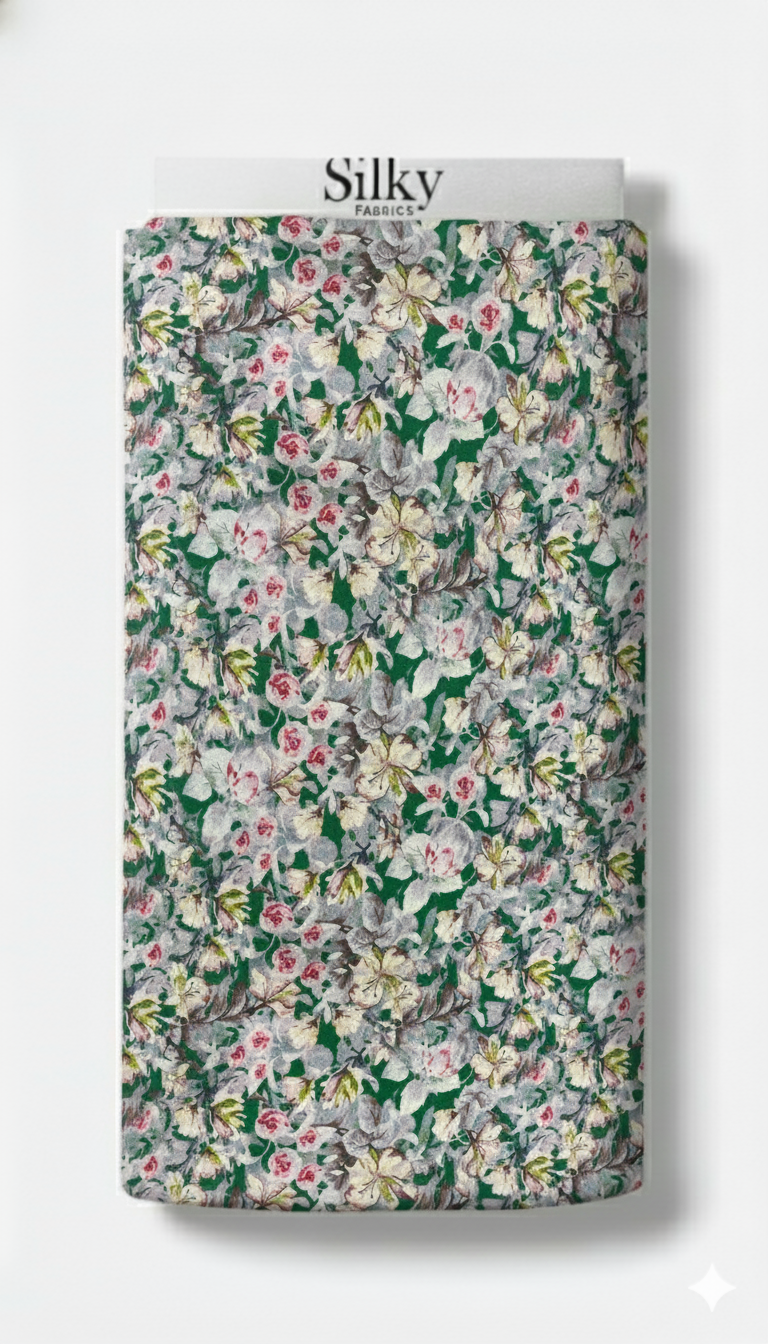 Emerald Bloom Cotton Fabric